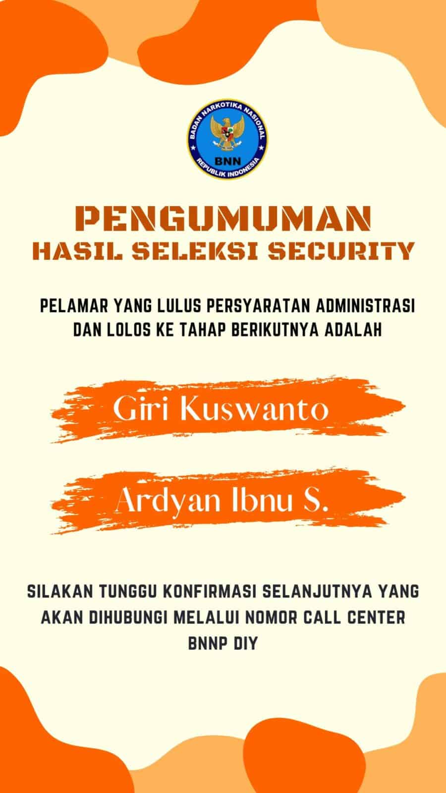Hasil Seleksi Administrasi Security – Tahap I